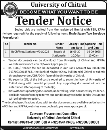 University of Chitral Tender Notice
